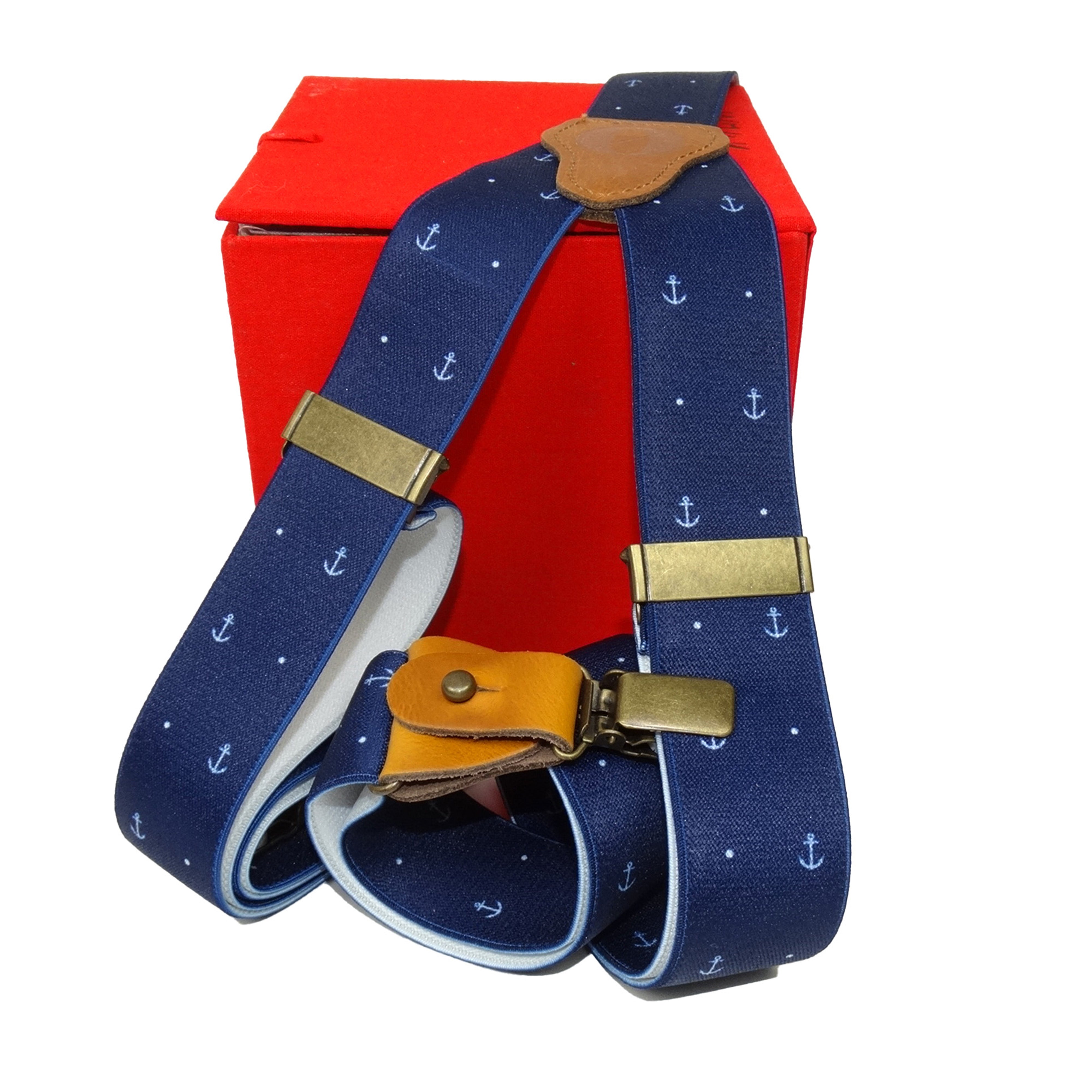 Luxury suspenders in navy anchor-dot design