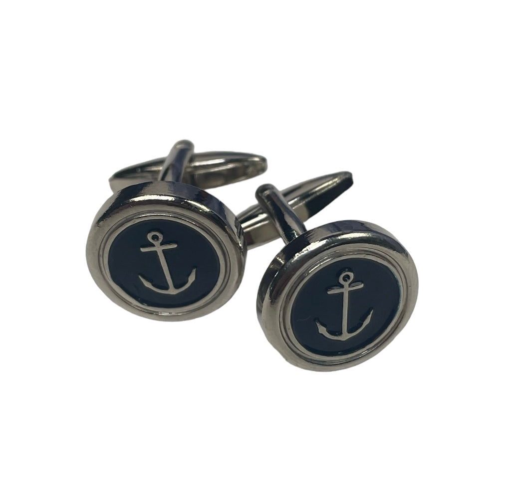 Cuff links with anchor motif in silver color