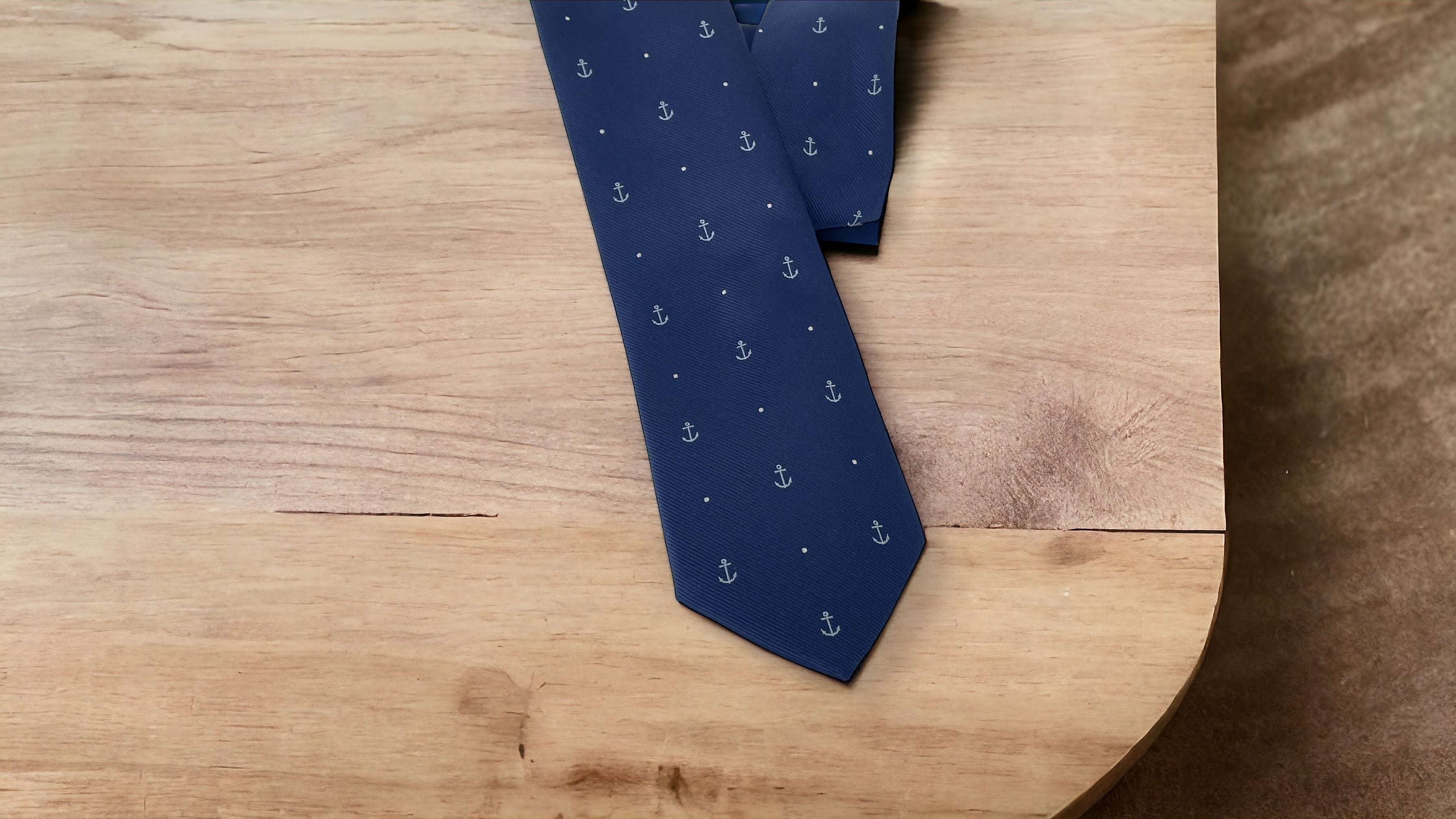 Navy Necktie with dots-anchor pattern