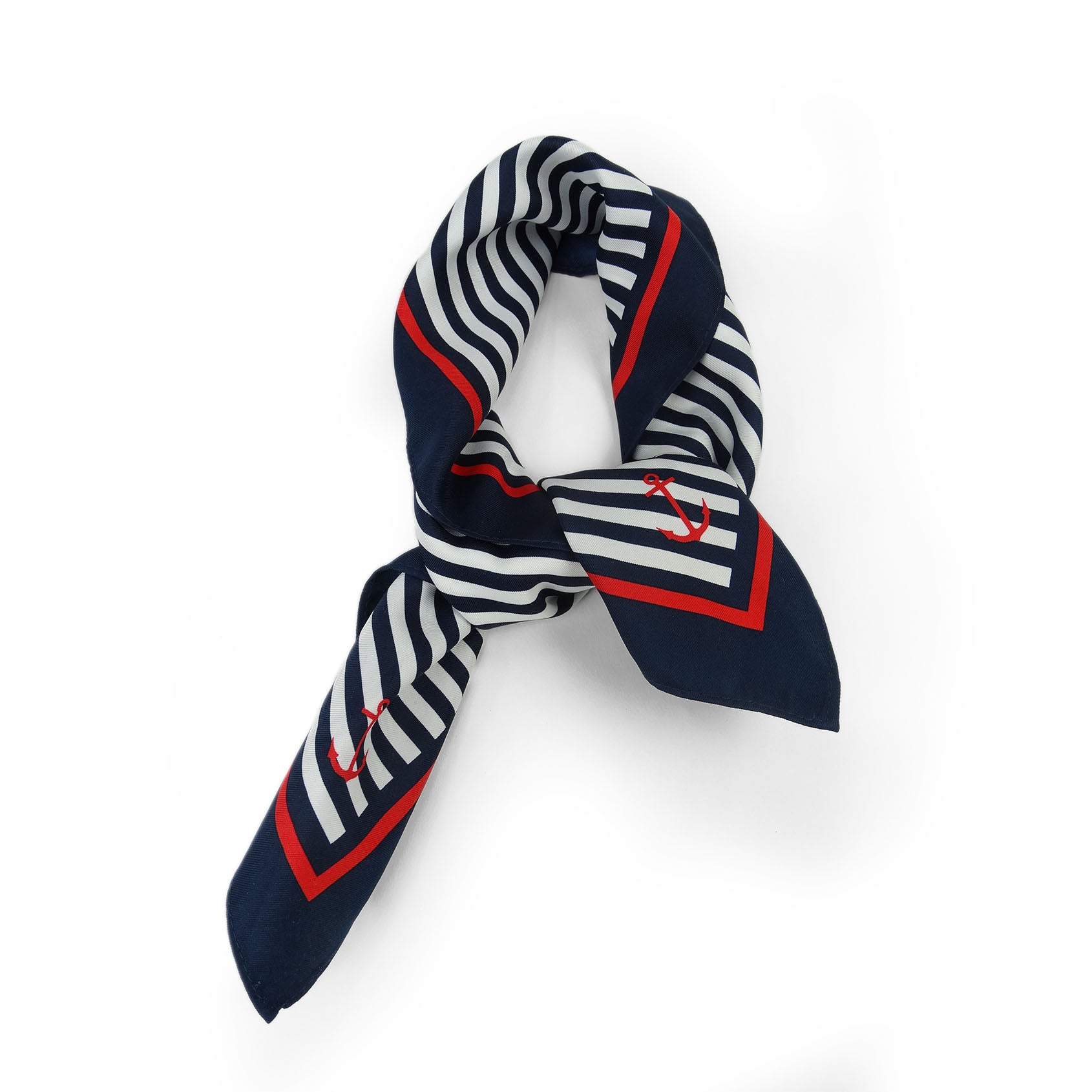 Navy scarf for ladies, 53x53cm with elegant striped pattern