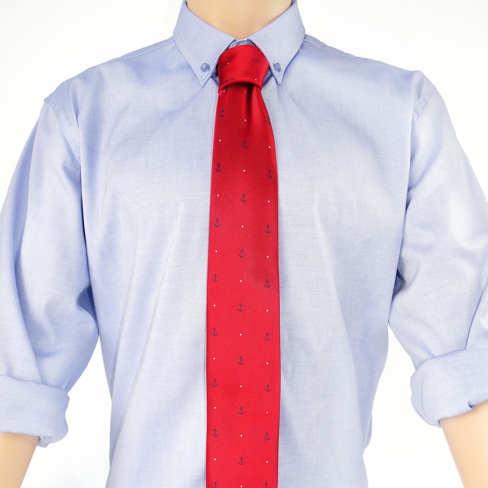 Maritime red tie with anchors