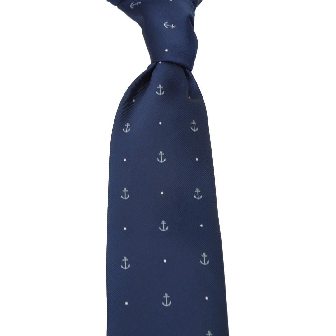 Navy Necktie with dots-anchor pattern