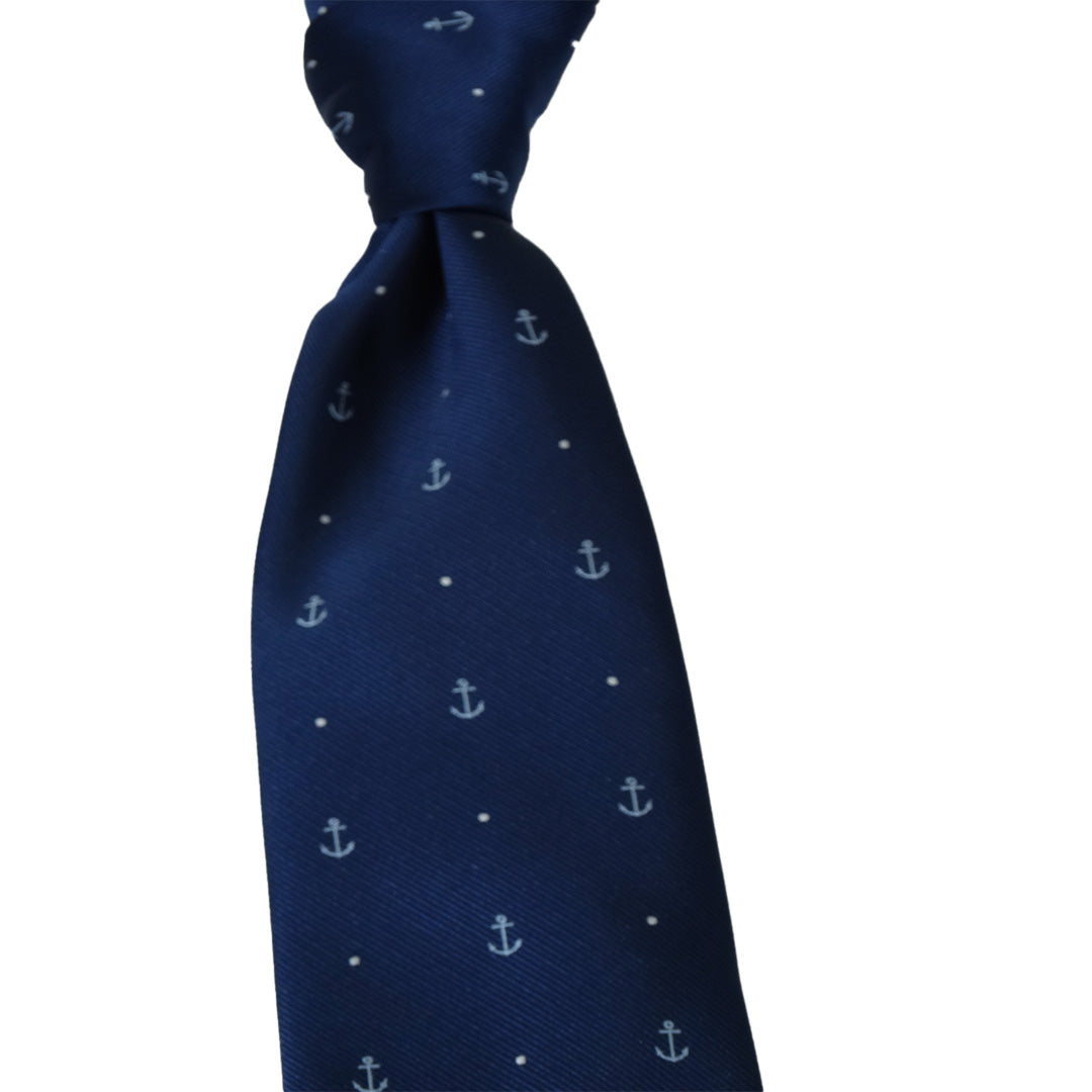 Navy Necktie with dots-anchor pattern