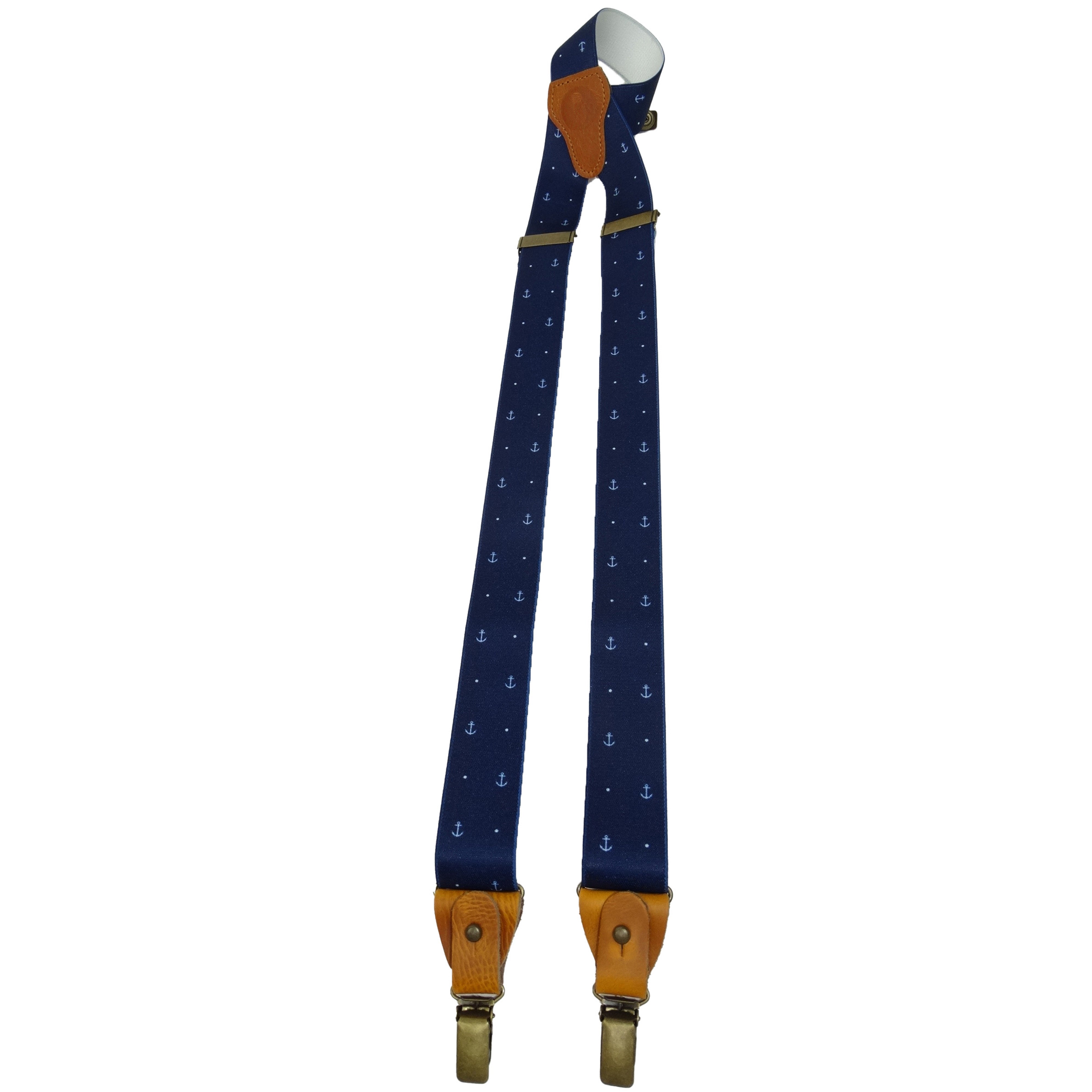 Luxury suspenders in navy anchor-dot design