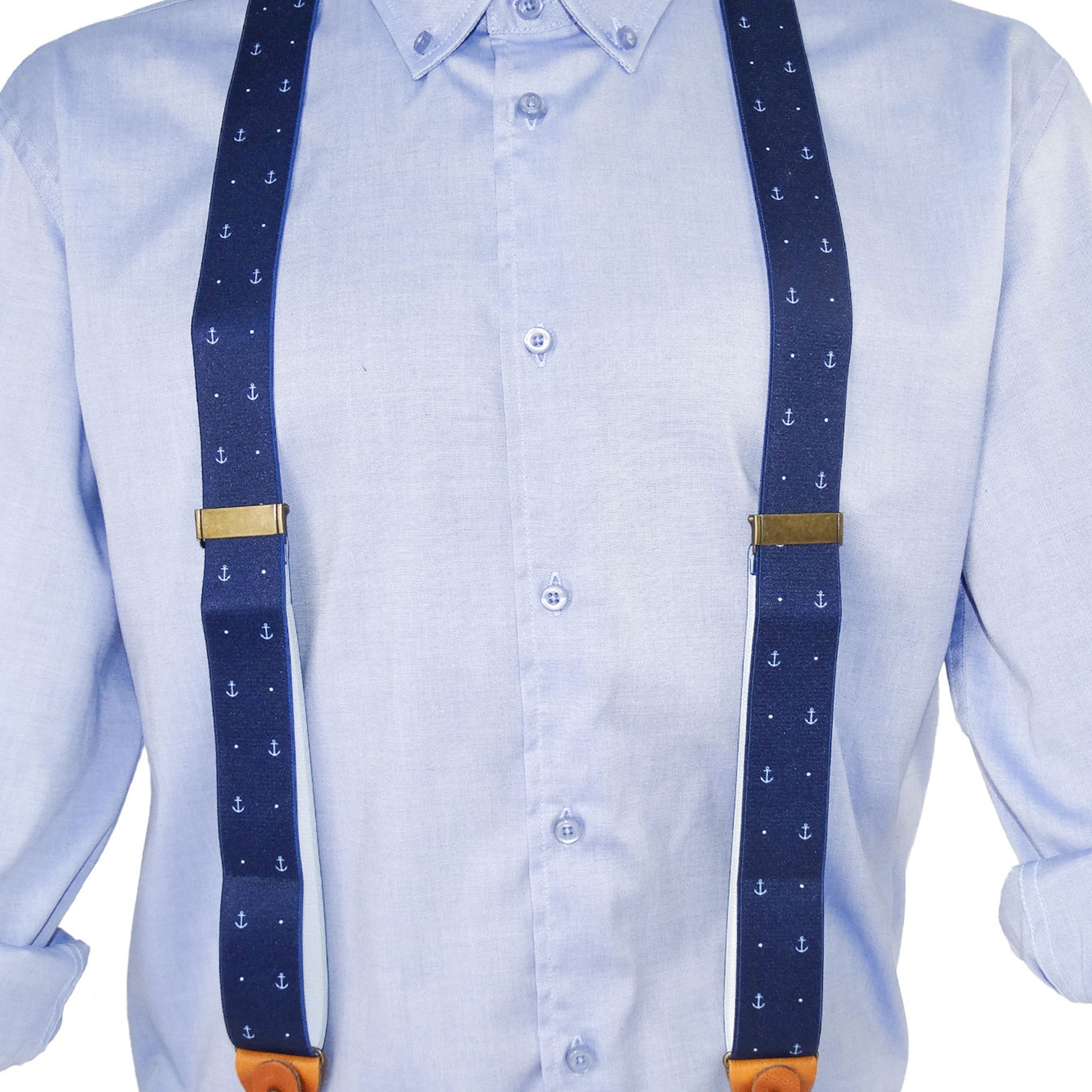 Luxury suspenders in navy anchor-dot design