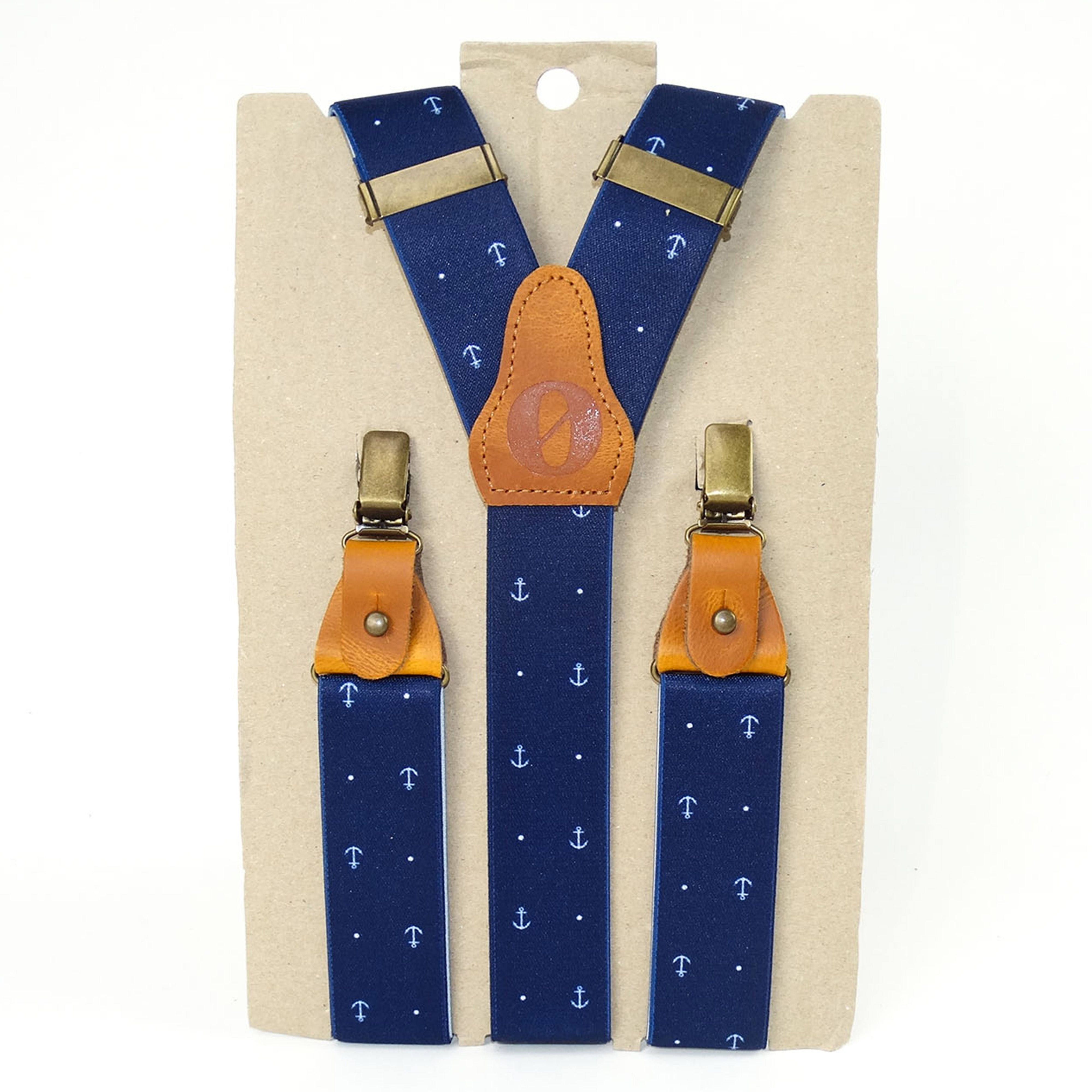 Luxury suspenders in navy anchor-dot design