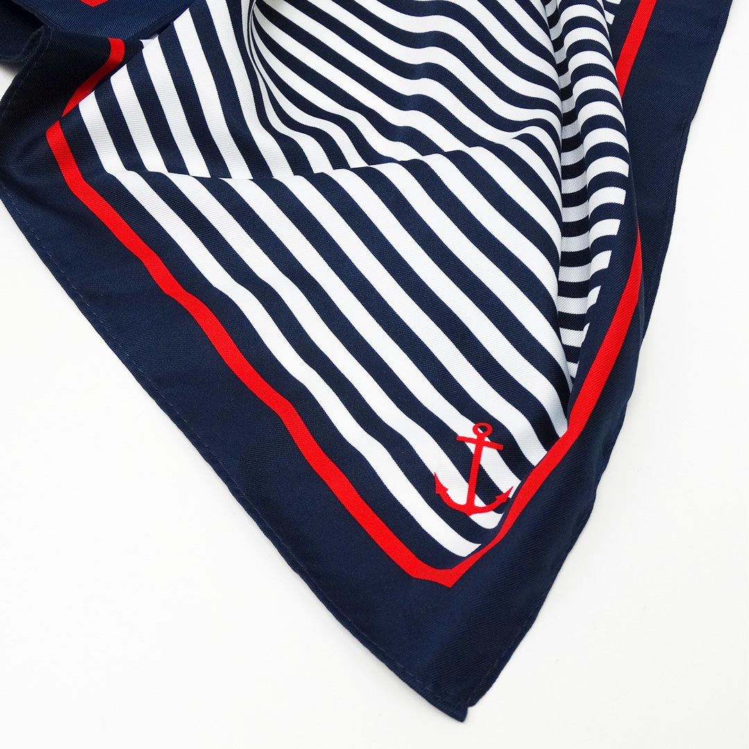 Navy scarf for ladies, 53x53cm with elegant striped pattern