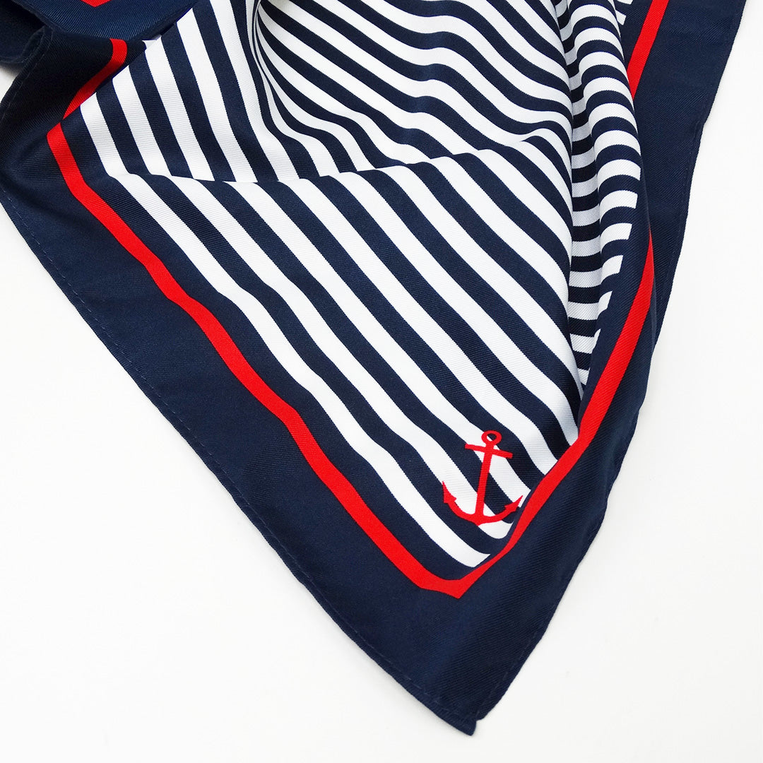 Navy sjaal voor dames, 53x53cm met elegant gestreept motief
