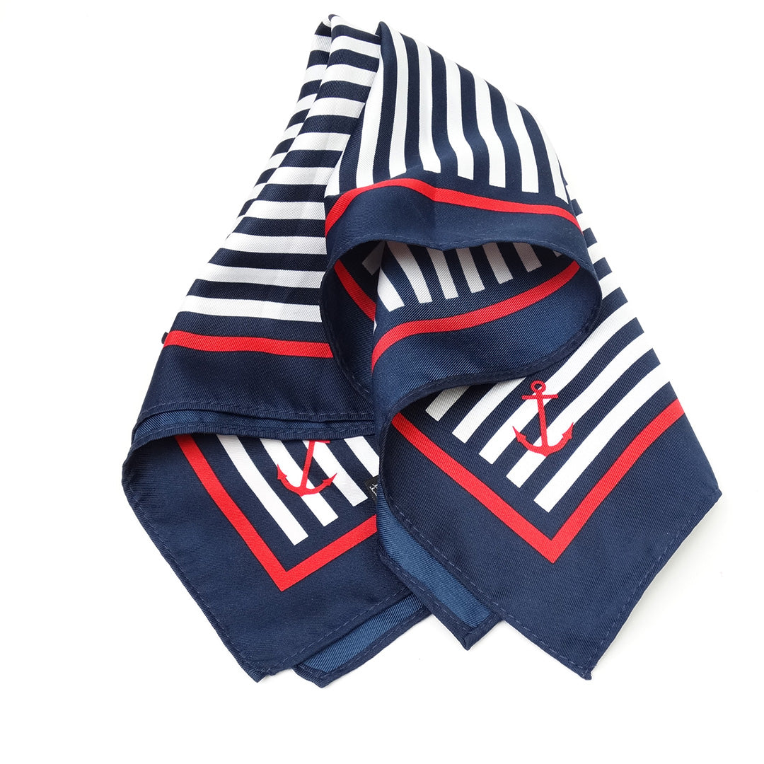 Navy sjaal voor dames, 53x53cm met elegant gestreept motief