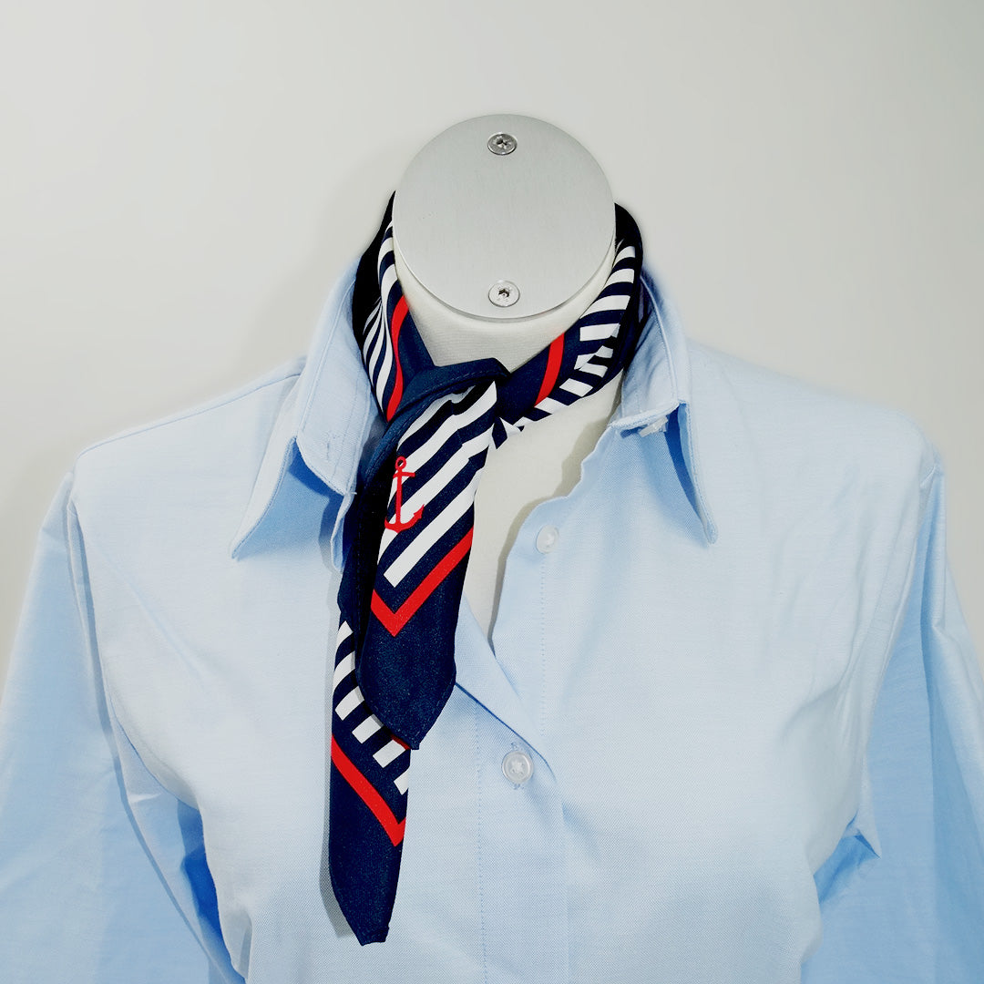 Navy sjaal voor dames, 53x53cm met elegant gestreept motief