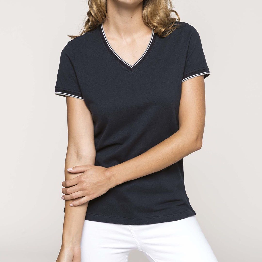 Piqué dames t-shirt met v-hals